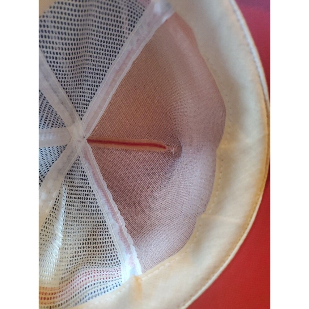 Vtg 3 Stripe Red White Blue Mesh Snapback Trucker Hat Made USA Bellefonte Bicen. - Picture 6 of 10